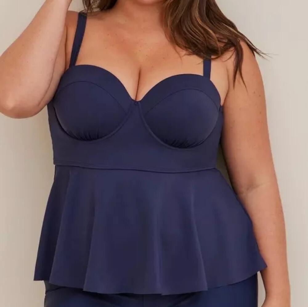 TORRID Peplum Underwire Swim Top In Navy Blue Adjustable Plus Size 2X D/DD